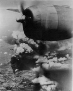 B-29 bomber attacking Japanese-controlled industrial targets in China, possibly Anshan Ironworks or Showa Steelworks in Liaoning Province, China, 29 Jul 1944