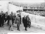 Reich Chancellor Adolf Hitler leading officials of the International Olympic Committee into the Berlin Olympic Stadium, Germany, 21 Jun 1936, photo 1 of 2