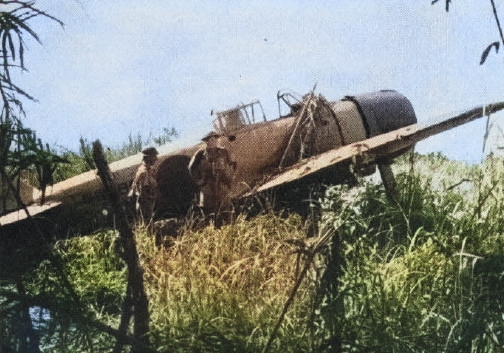 Abandoned A6M3 aircraft on a South Pacific island, early 1943; from the 15 Apr 1943 issue of US Navy Naval Aviation News [Colorized by WW2DB]