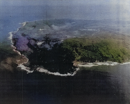 Aerial view of Kitano Point, the northern tip of Iwo Jima, Japan, 7 Mar 1945; photo taken from an aircraft of USS Anzio [Colorized by WW2DB]