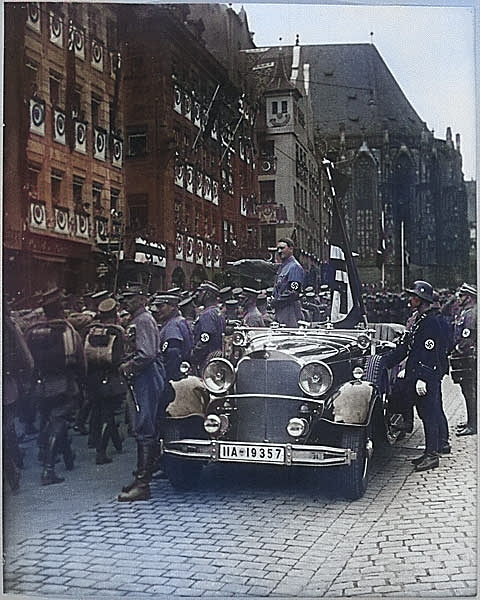 Hitler inspected a parade of SA troops at Nuremberg, Germany, Nov 1935 [Colorized by WW2DB]