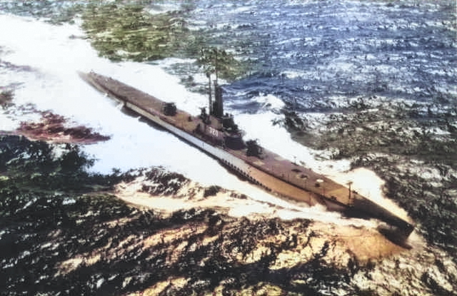 USS Bergall underway, circa 1947 [Colorized by WW2DB]