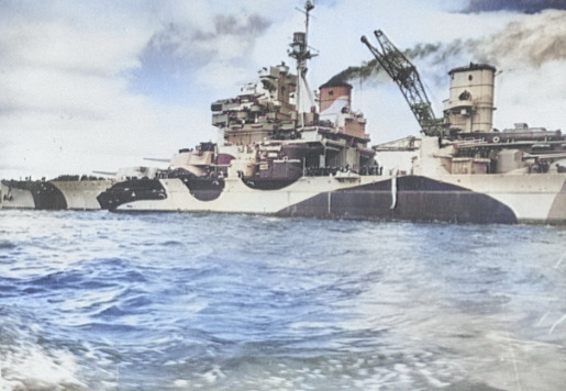 HMS Howe wearing camouflage, circa 1943 [Colorized by WW2DB]