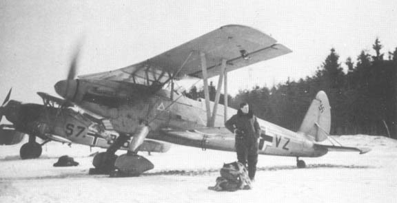 Ar 68 aircraft at rest on a snowy field, circa 1930s
