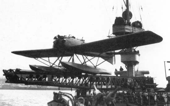 GL-813 HY floatplane on a ship catapult, circa 1930s