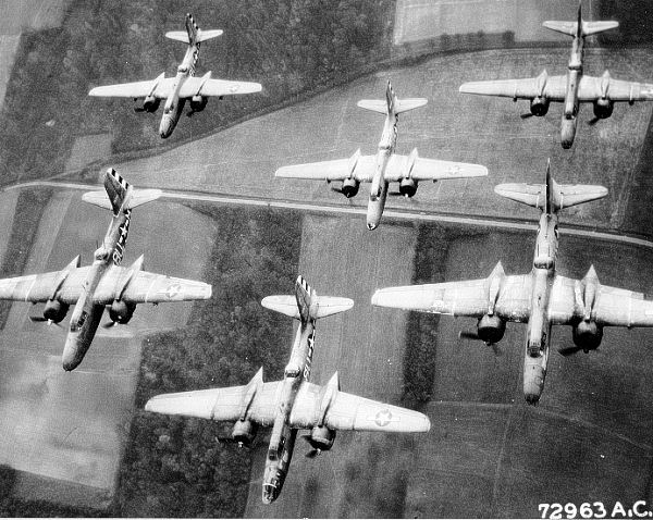 A-20 Havoc bombers of US 410th Bomb Group based at RAF Gosfield, England, United Kingdom, date unknown