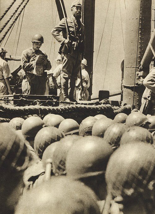 Men of Japanese 2nd Yokosuka Naval Landing Force on a transport en route to Borneo, Dutch East Indies, circa 10 Dec 1941