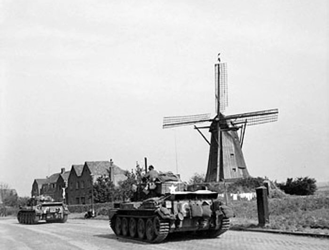 Cromwell tanks of Guard's Armoured Division, British XXX Corps driving along 'Hell's Highway' toward Nijmegen, the Netherlands, 20 Sep 1944