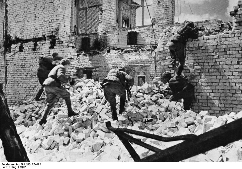 Russian troops fighting in the ruins of Stalingrad, Russia, 1942