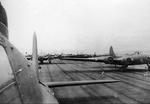 B-17 Flying Fortress bombers of the 414th Bombardment Squadron roll out on steel Marsden Matting in Tunisia, 1943.
