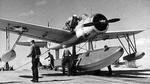 OS2U Kingfisher on a seaplane ramp, 1942-43; location unknown.