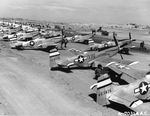 P-51D Mustangs of the 531st Fighter Squadron lined up at South Field, Iwo Jima, Mar 25, 1945