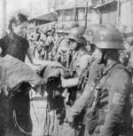 Chinese entertainer visiting troops, Shanghai, China, Aug 1937