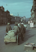 Street view, Kharkov, Ukraine, Oct-Nov 1941; note Assumption Cathedral in background