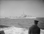 HMS Kelly underway, circa Apr 1941; photograph taken from HMS Kipling