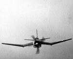 Head on view of a Douglas BTD Destroyer showing some of its unusual shapes during a test flight in the Chesapeake Bay area, United States, 25 Jul 1944.