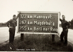 US Army bomb disposal personnel at a German border crossing, Jun 1945