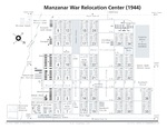 Diagram showing the layout of the Manzanar Relocation Center for deported Japanese-Americans, Inyo County, California, United States, 1944.