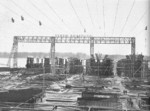 Slips I through IV at Deutsche Werft shipyard, looking north, Hamburg, Germany, circa 1930s
