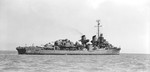 USS Hoel in San Francisco Bay, California, United States, 3 Aug 1943. Note the depth charge racks on the stern as well as depth charge launchers along the rail abreast the No. 3 and No. 4 gun turrets.