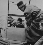 Ernst Udet (in cockpit) receiving instructions on the Bü 181 aircraft from designer Anders Johan Andersson, circa 1939