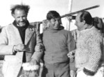 Filmmaker Arnold Fanck, enthnologist Knud Rasmussen, and aviator Ernst Udet in Greenland while filming "S. O. S. Iceberg", 1932