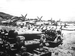 Stockpile of HVAR air-to-surface rockets at the Chinhae Air Base (now Jinhae), South Korea, home of the 18th Fighter-Bomber Group and their P-51D Mustangs, Oct 51.