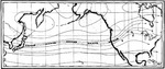 Postwar American chart roughly showing the path of the jet-stream used by the Japanese Fu-Go balloon bombs. The actual path curved sharply northward along the Aleutians and down the North American coast.
