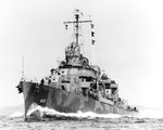 Fletcher-class destroyer Nicholas on acceptance trials off Rockland, Maine, United States, 28 May 1942. Photo 1 of 3.