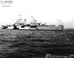 Cruiser USS Honolulu seen off Mare Island Naval Shipyard, Vallejo, California, United States, 12 Nov 1943. Note her new Measure 32, Design 2C paint scheme.
