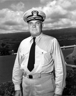 Rear Admiral Walden Ainsworth at a shore station, probably Hawaii, 1945.