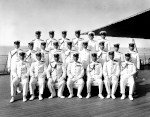 Vice Admiral Shigeru Fukudome (first row, 3rd from left) and Admiral Mineichi Koga (first row, 4th from left), probably aboard battleship Musashi, 1943-1944