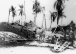 Wreckage of a D3A dive bomber in the Gilbert Islands, late 1943; US souvenir hunters were most likely the reason for the missing fuselage panels