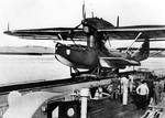 Do 18 float plane resting atop a catapult, circa 1930s