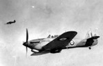 Hurricane fighters of No. 247 Squadron RAF in flight, circa 1940s