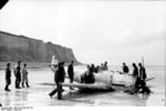 German Bf 109 fighter after force-landing on a French beach, 1940-1941; this might have been Hans-Joachim Marseille