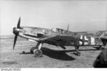 Bf 109 fighter preparing for flight at an airfield, Germany, circa 1942-1944