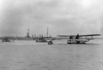 P2Y aircraft of US Navy squadron VP-10F with an Omaha-class light cruiser, possibly at Panama Canal Zone, 1933-1937