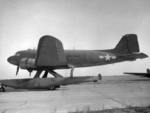 Army Air Corps XC-47C experimental transport aircraft, Jamaica bay, New York, United States, 13 Nov 1943; note Edo Model 78 floats