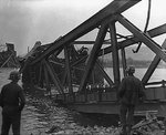 Ludendorff Bridge shortly after the collapse, Remagen, Germany, circa 17 Mar 1945