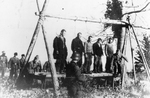 German troops preparing to execute five Soviet guerilla fighters by hanging, near Velizh, Smolensk, Russia, Sep 1941