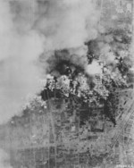 Nagoya, Japan during attack, seen from an American aircraft, 1945