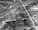 Hiroshima, Japan in ruins, 1945; note Aioi Dori Bridge at top of photograph