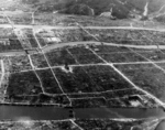 Hiroshima, Japan in ruins, 1945; note Aioi Dori Bridge at bottom right corner of photograph