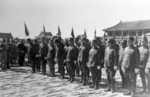Hiroshi Nemoto and other Japanese officers at the Forbidden City for the Japanese surrender ceremony, Beiping, China, 10 Oct 1945, photo 1 of 2