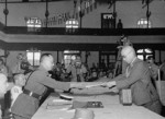 Japanese China Expeditionary Army Chief of Staff Asasaburo Kobayashi surrendering to He Yingqin, Nanjing, China, 9 Sep 1945, photo 2 of 3