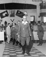 Yasuji Okamura and the Japanese delegation departing from the site of the Japanese surrender ceremony, Nanjing, China, 9 Sep 1945