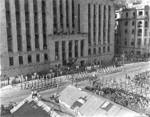 Victory parade in Hong Kong, 30 Aug 1945; photo taken by HMCS Ontario Leading Photographer Sydney H. Draper
