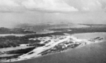 Aerial view of the Japanese Hayne Airfield (later Momote Airfield and Momote Airport), Los Negros Island, Admiralty Islands, Feb 1944