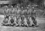 Group portrait of Japanese soldiers formerly assigned to the Lintang prisoner of war camp, Kuching, Sarawak, 18 Sep 1945
